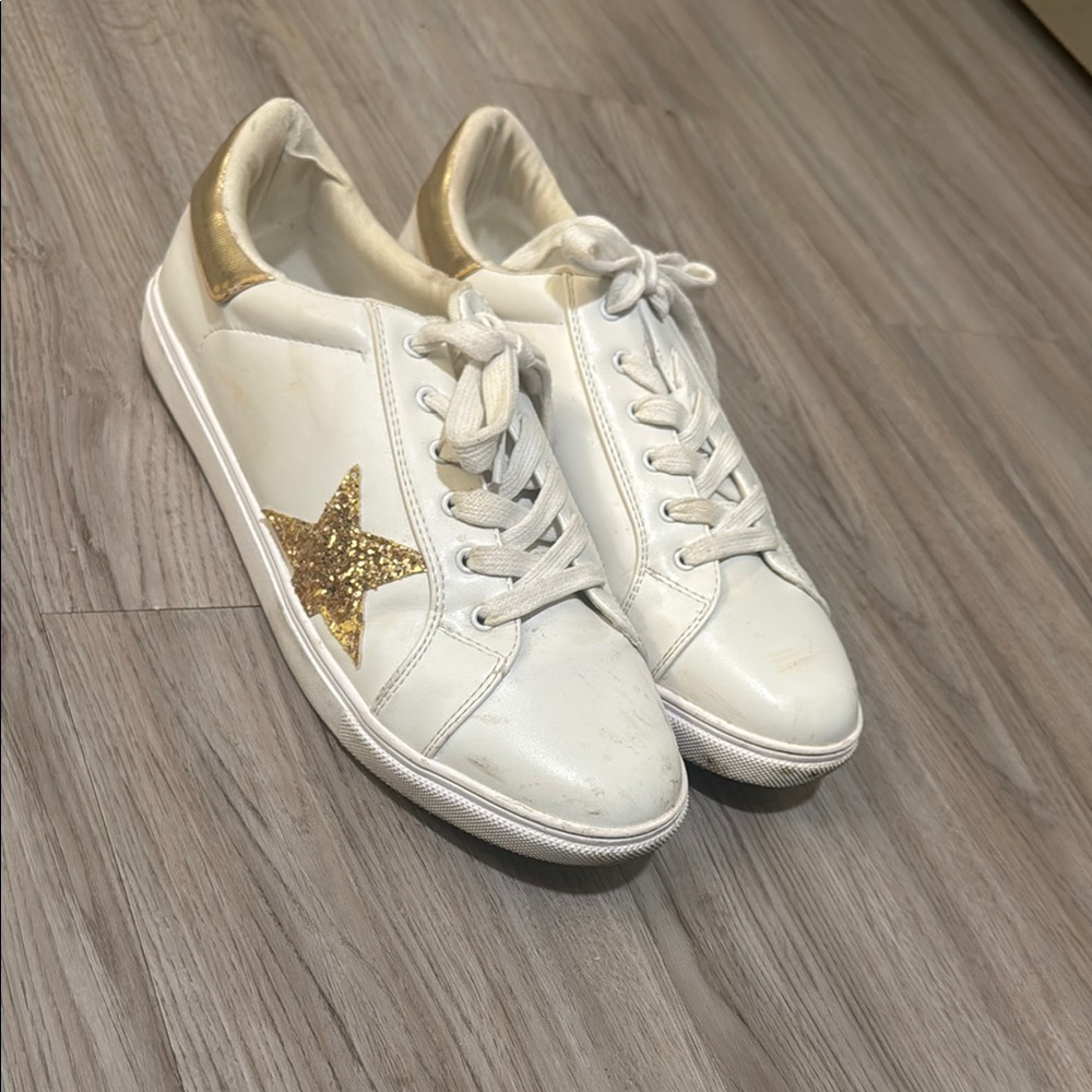 Women's White and Gold Sneakers